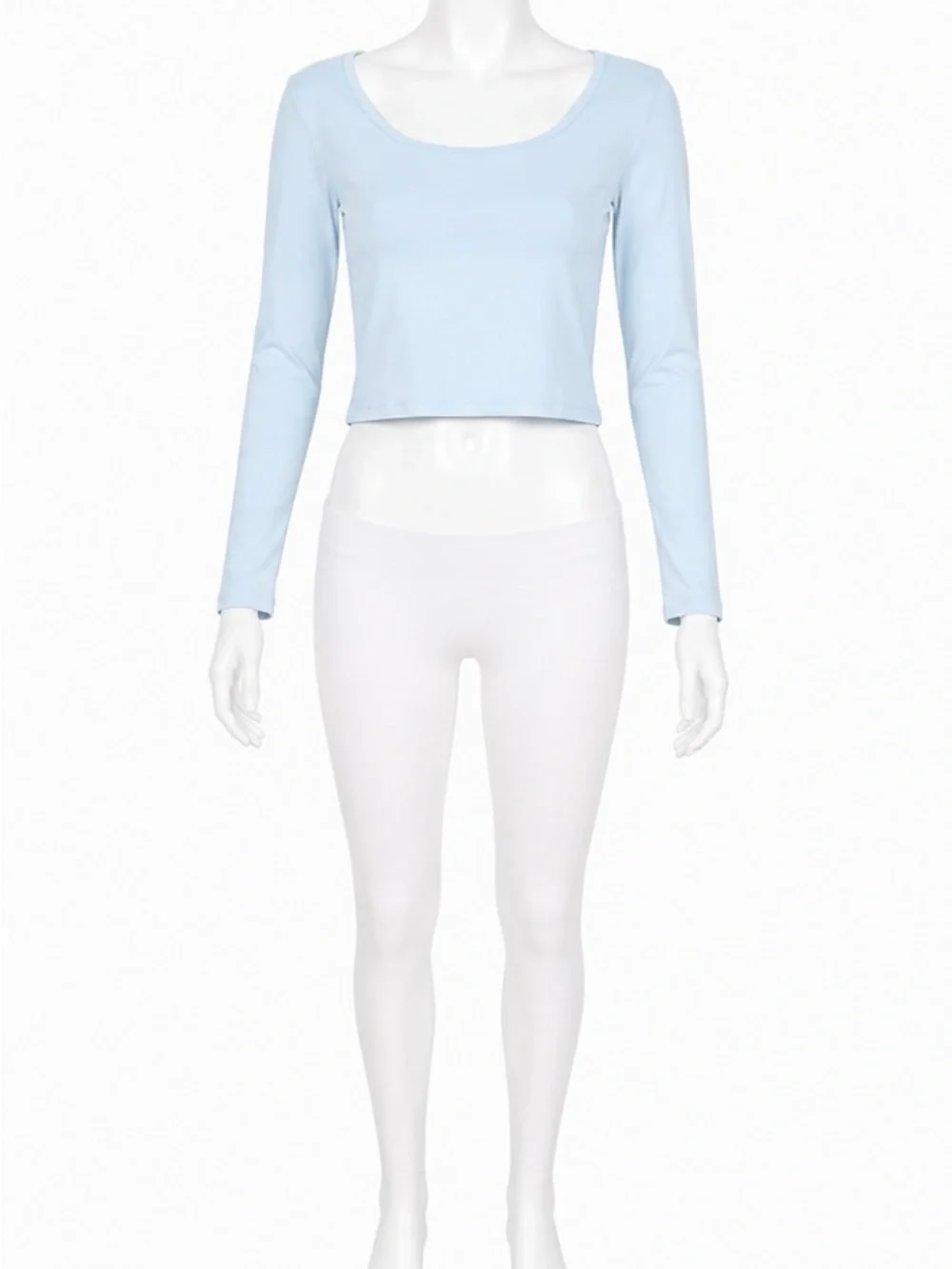 Scoop Neck Light Blue Long-Sleeve Crop Top